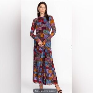 Johnny Was Multicolor Patchwork Midi Dress - Red, Blue, Purple, Yellow